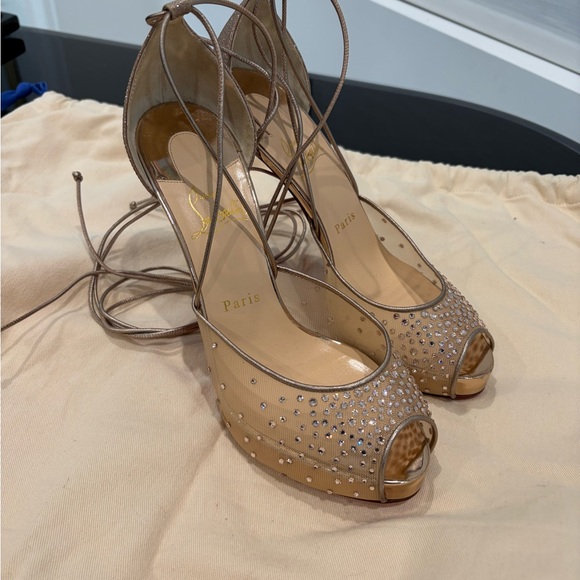 Christian Louboutin Nude and Red Crystal Heels - Picture 3 of 8